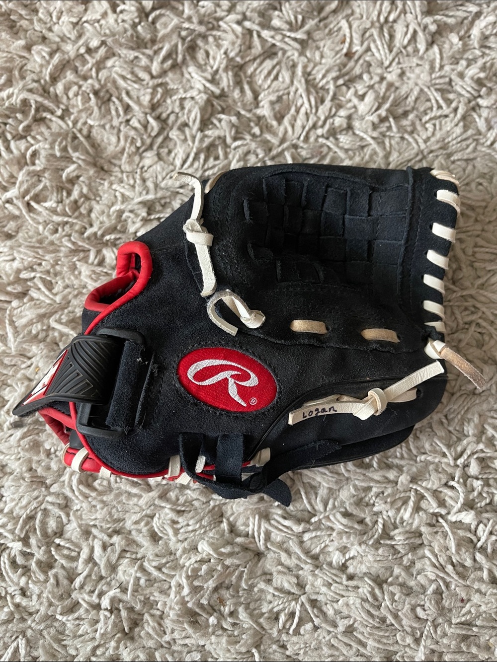 Rawlings Black and Red Youth Baseball Glove with White Lacing